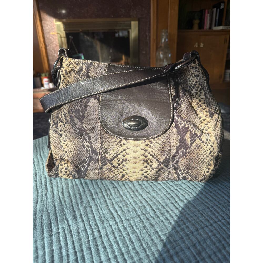 Donald Pliner Python Print Nylon Multi-Compartment Shoulder Bag - Picture 1 of 8
